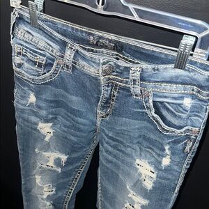 low rise ripped two layer skinny jeans